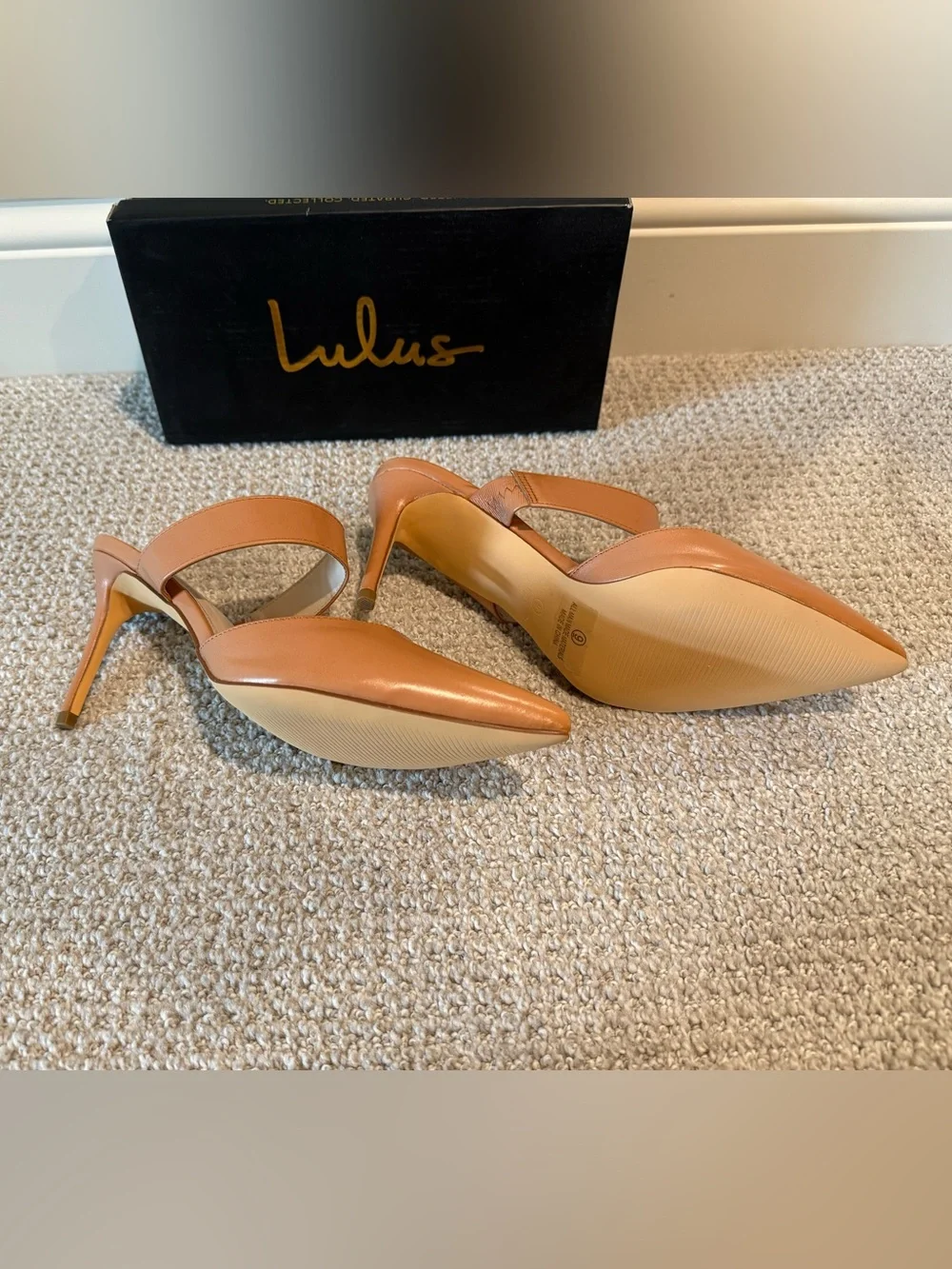 Lulu's Cognac Pointed-Toe Mule Heels